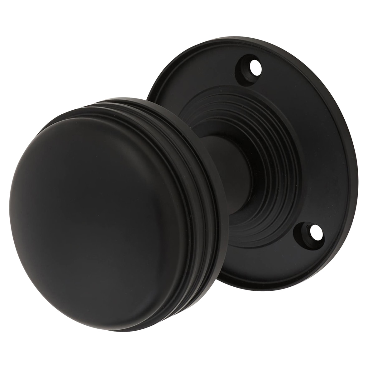 Matt Black Ringed Mortice Door Knob - 63mm Rose Diameter