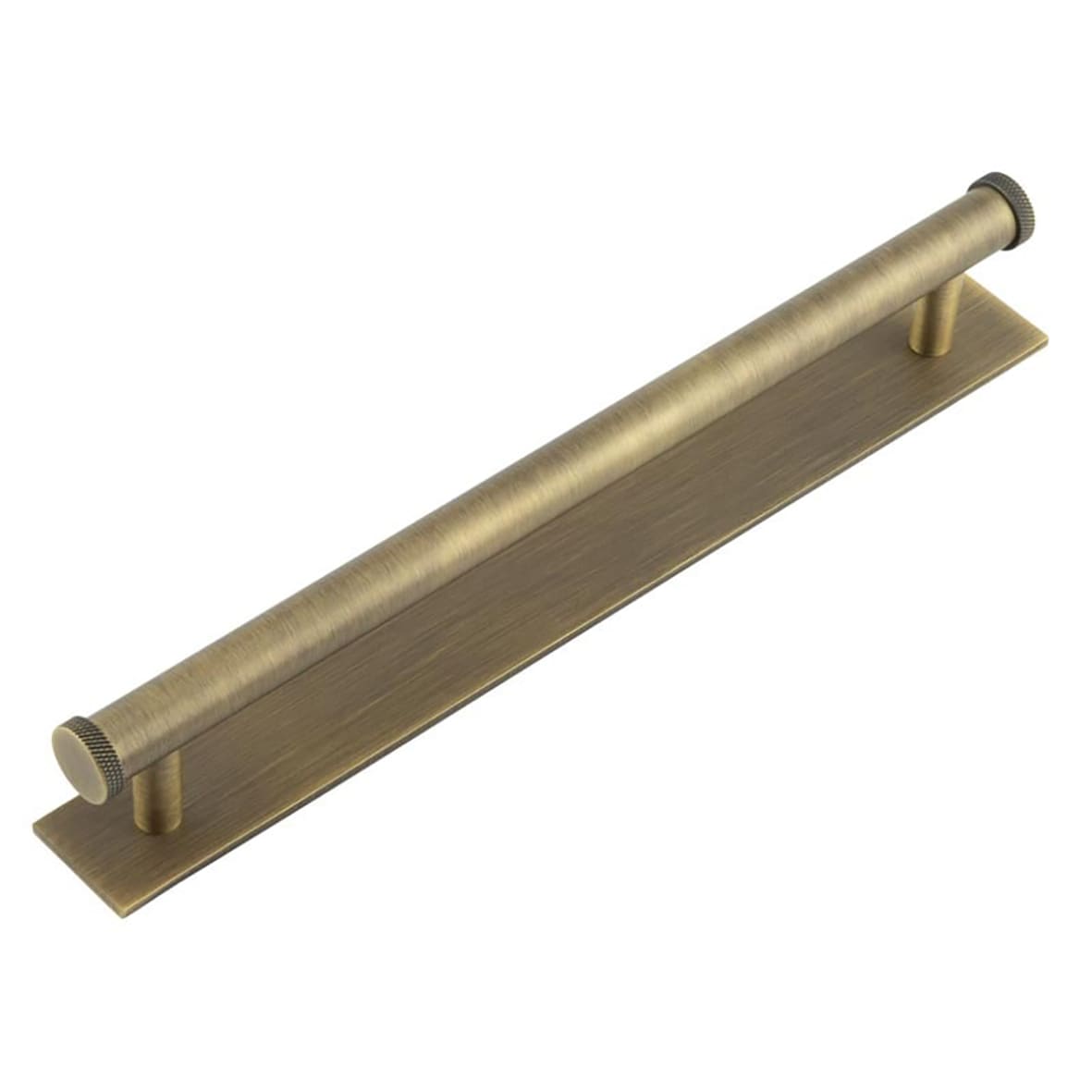 Wenlock 15mm Knurled T-Bar Cabinet Pull Handle on Plain Backplate - 224mm c/c - Antique Brass