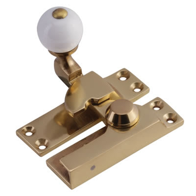 Lancaster Pattern Quadrant Arm Sash Window Fastener - 75 x 27mm - Brass/White