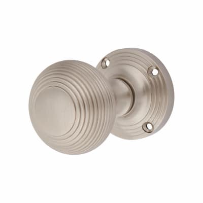 Marcus Satin Nickel Reeded Mortice Door Knob - 59mm Rose Diameter