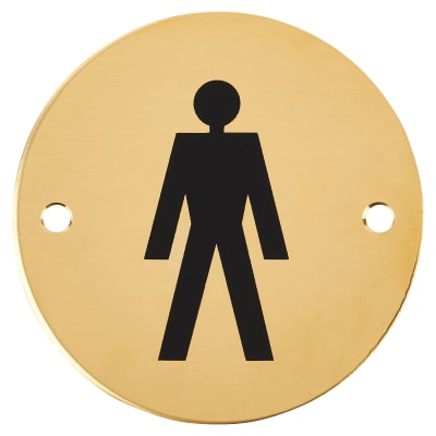 Mens Toilet Door Sign - 75mm Diameter - Polished Brass