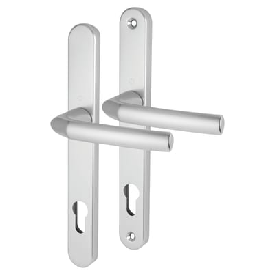 1117/3810N Silver uPVC Multipoint Door Handles - Long Plate - 92mm c/c - 70mm door - Birmingham Range