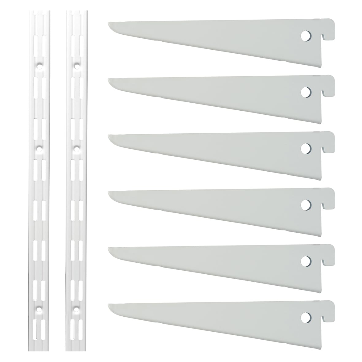Twin Slot Shelving Kit - 2 x 2000mm Shelf Wall Uprights & 6 x 170mm Shelf Brackets - White