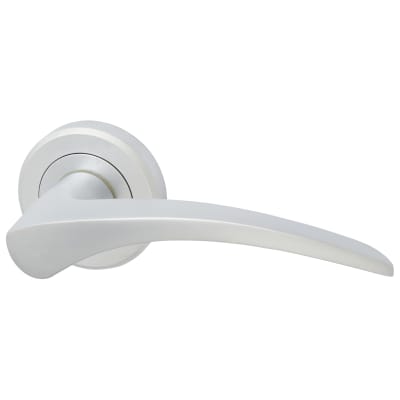 Brass Satin Chrome Door Handles on Round Rose - Olivier Range