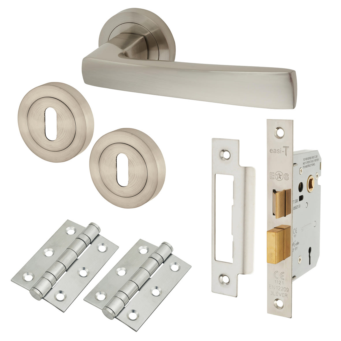 Satin Nickel 3 Lever Sashlock Door Handles on Rose Pack - Ivy Range