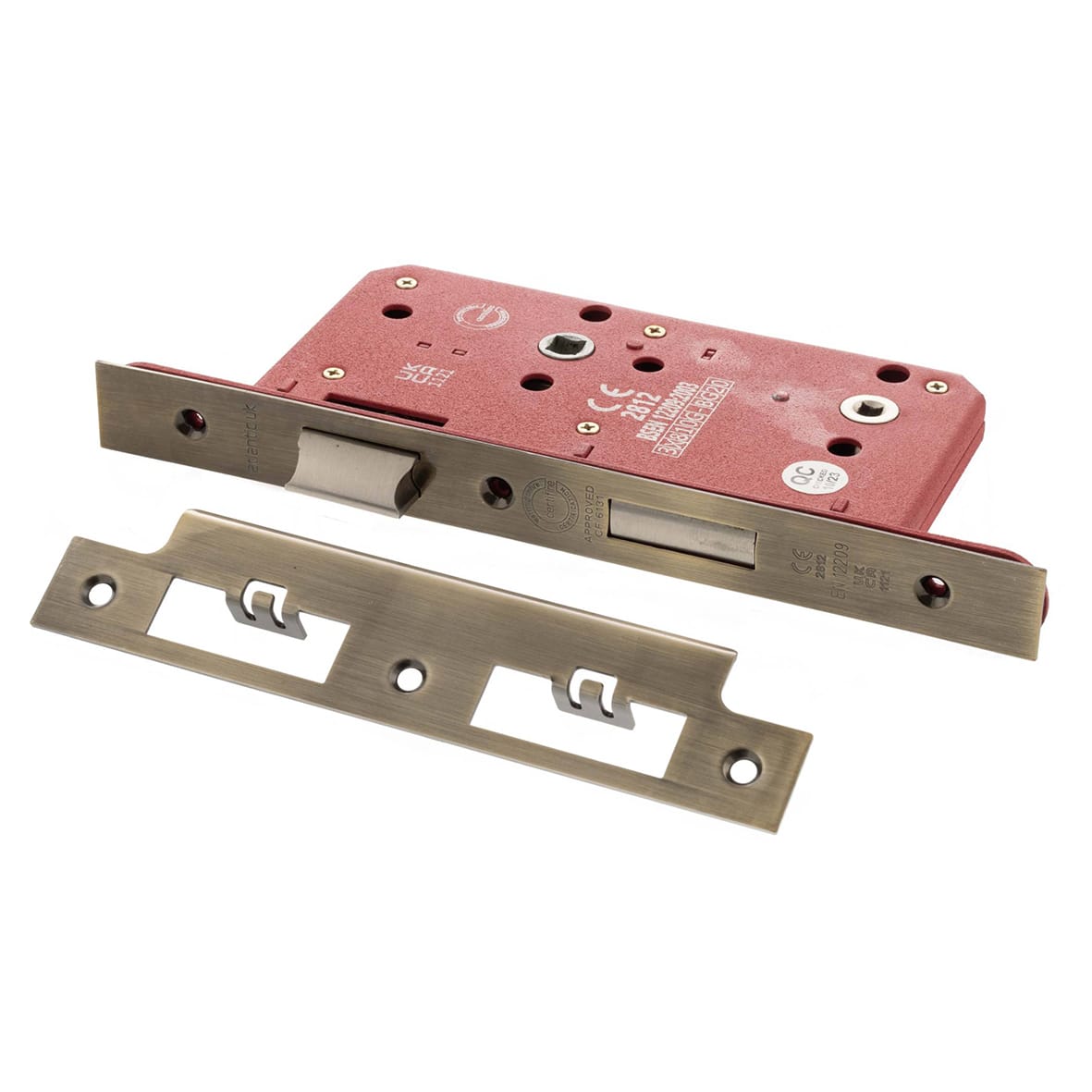 DIN Bathroom Lock - 88mm Case - 60mm Backset - Square - Antique Brass
