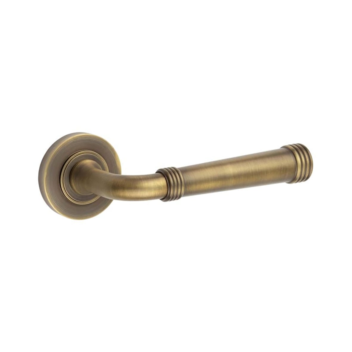 Antique Brass Fire Rated Door Handles on Round Rose - Highgate Range