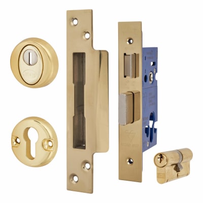 Bolt Through Euro Sashlock & Double Cylinder - 65mm Case - 44mm Backset - Square - PVD Brass
