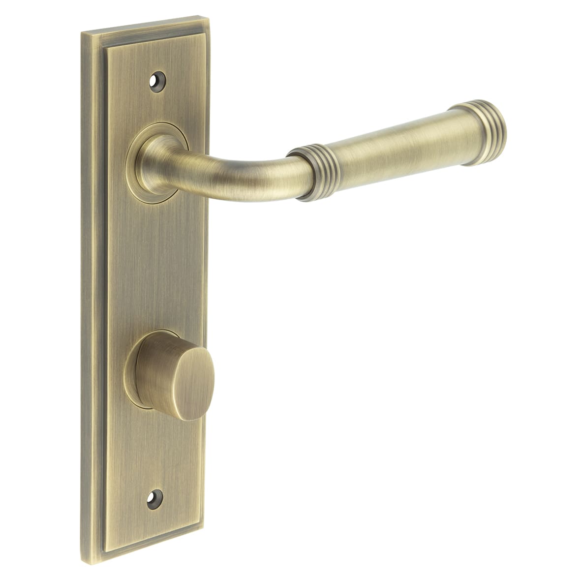 Antique Brass Fire Rated DIN Bathroom Door Handles - Highgate - Inner 2 - 200 x 55mm