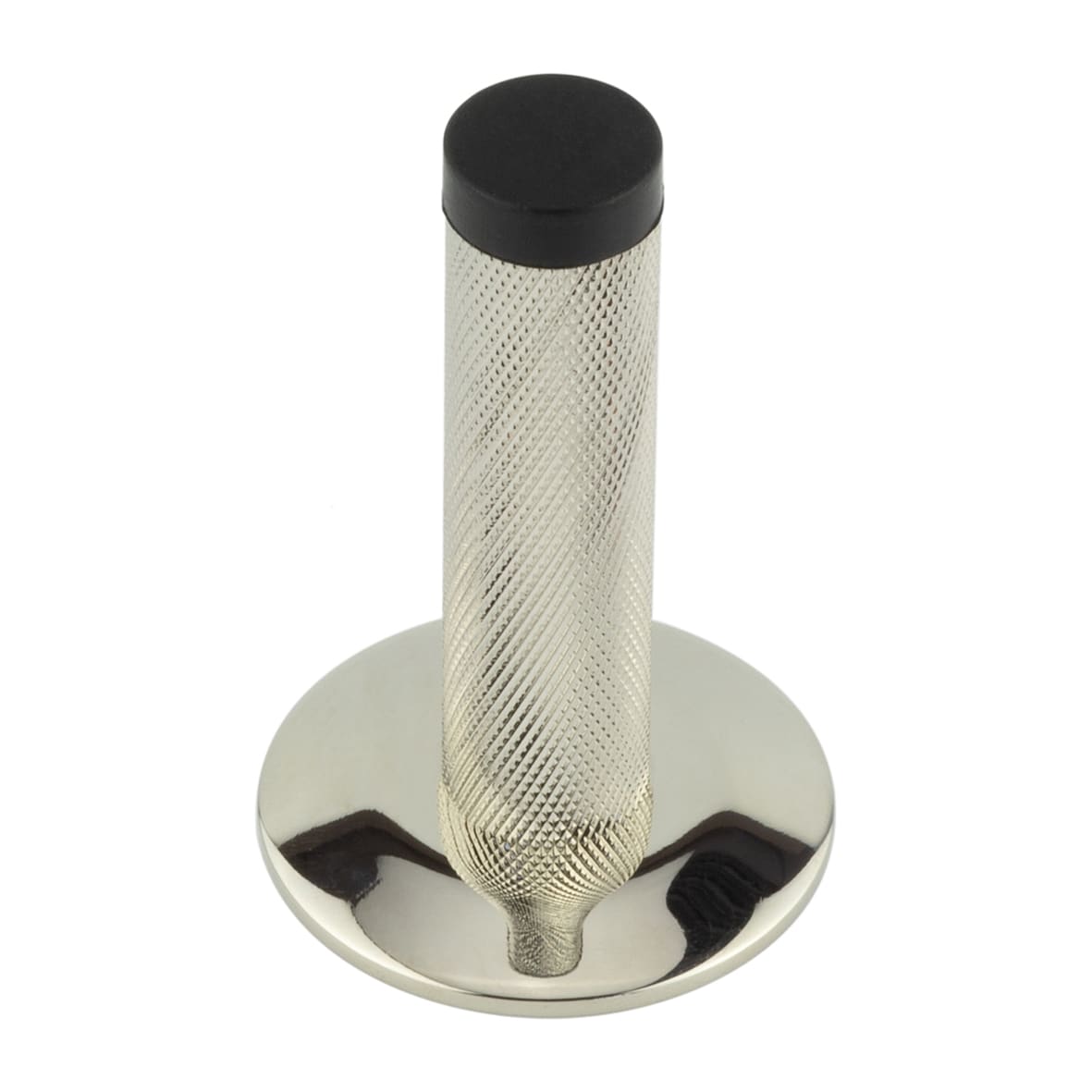 Knurled Door Stop on Chamfered Rose - 76mm Projection - Polished Nickel