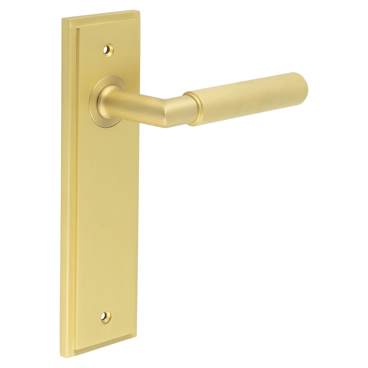 Satin Brass Fire Rated Latch Door Handles - Piccadilly - 200 x 55mm