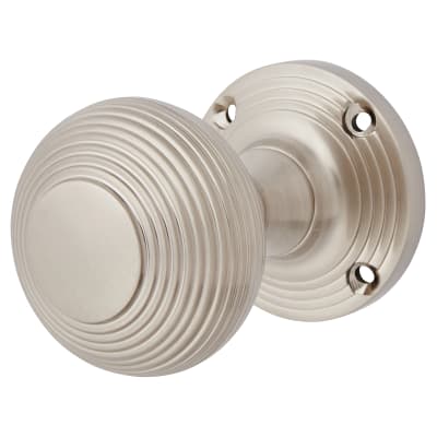 Satin Nickel Beehive Mortice Door Knob - 55mm Rose Diameter