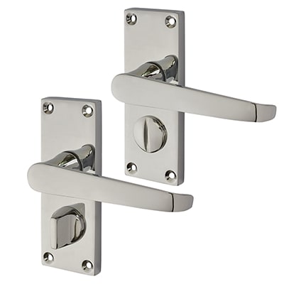 Polished Chrome Budget Straight Privacy Door Handles - Short Plate - Mia Range - 114 x 42mm