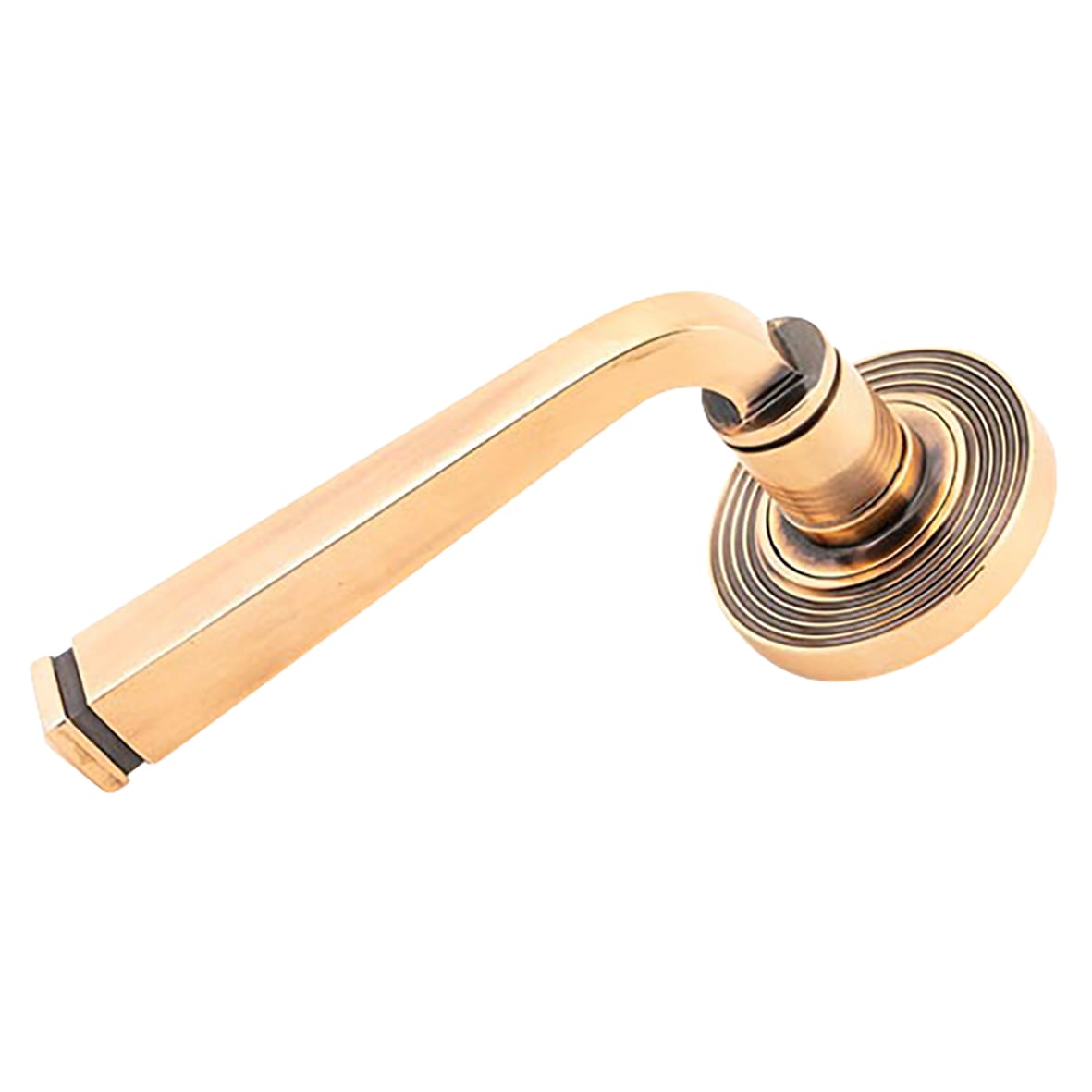 Polished Bronze Door Handles on Round Beehive Rose - Avon Range