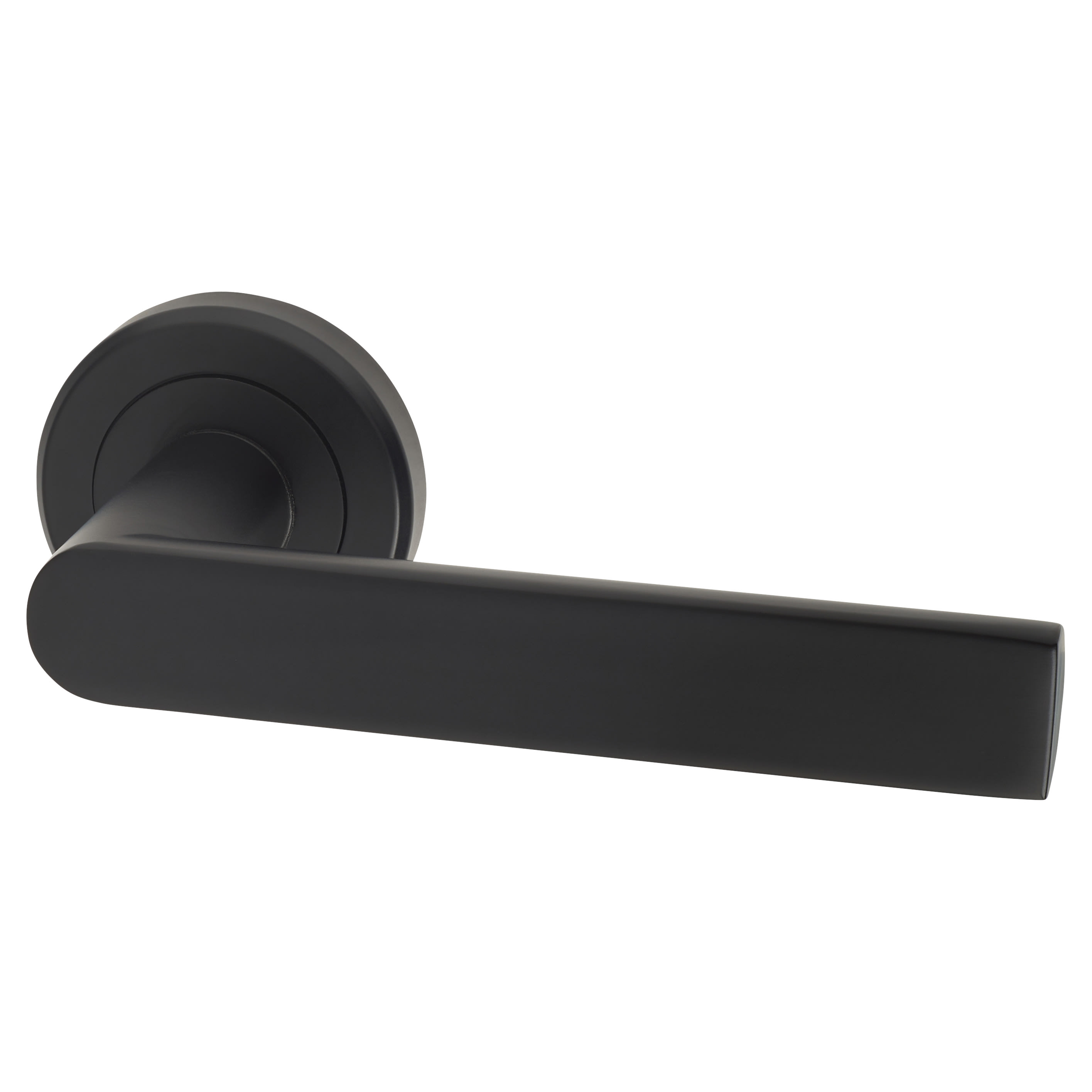 Brass Matt Black Door Handles on Round Rose - Edge Range