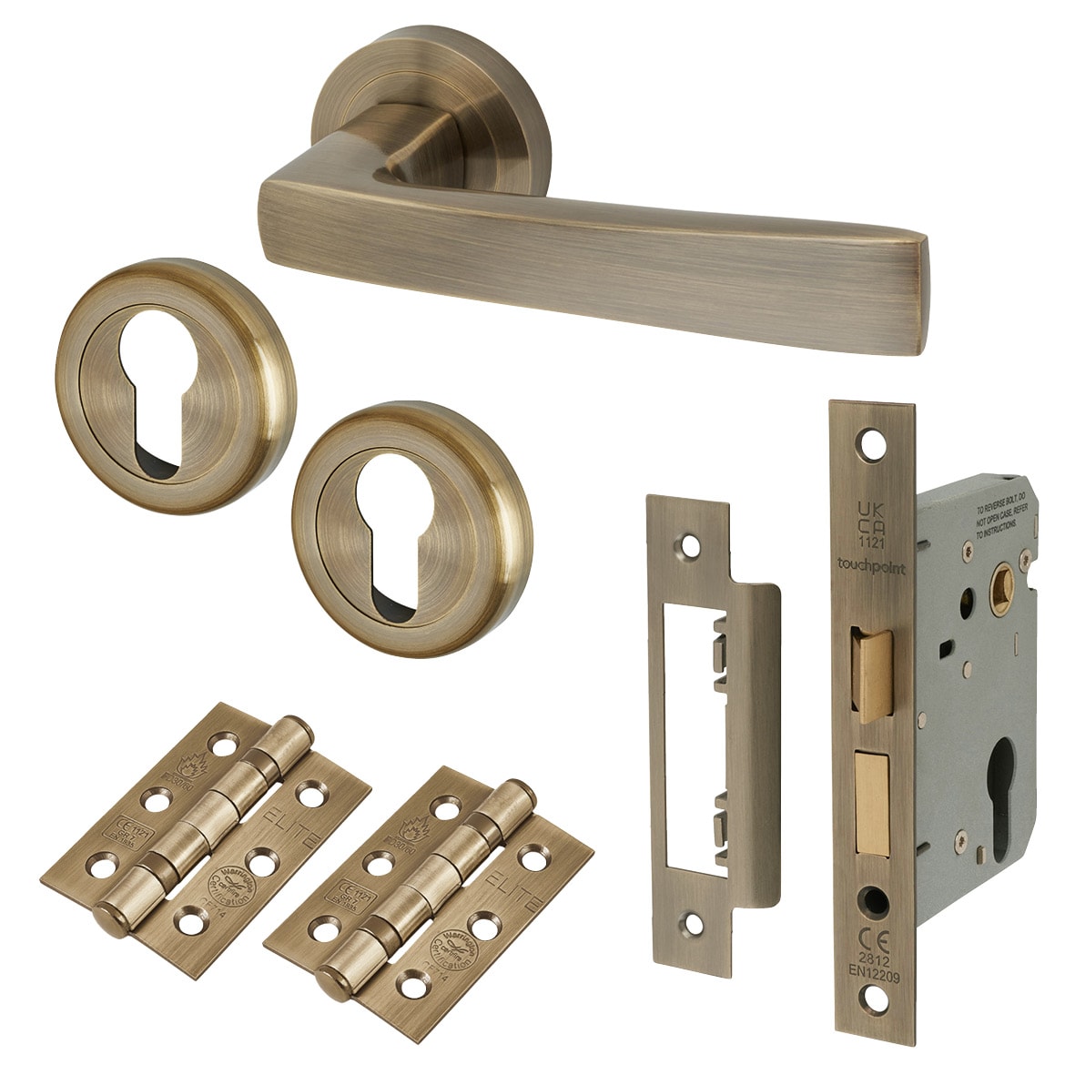 Antique Brass Euro Lock Door Handle on Rose Pack - Ivy Range
