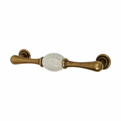 Chateau 27mm Porcelain Crackle T-Bar Cabinet Pull Handle - 128mm Centres - Antique Brass