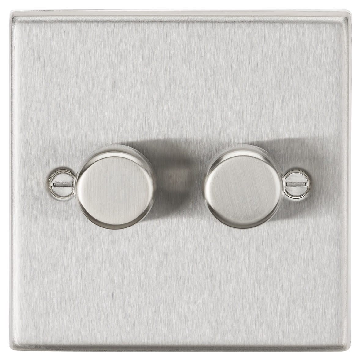 5-150W 2 Gang 2 Way Push On/Off Rotary Square Intelligent LED Dimmer - Brushed Chrome