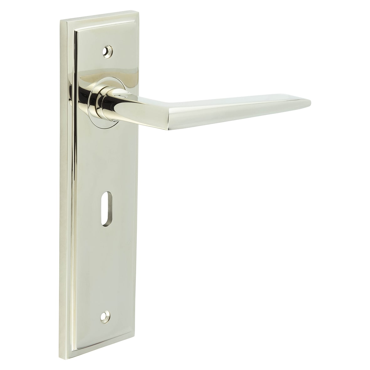 Polished Nickel Fire Rated Keyhole Lock Door Handles - Mayfair - 200 x 55mm