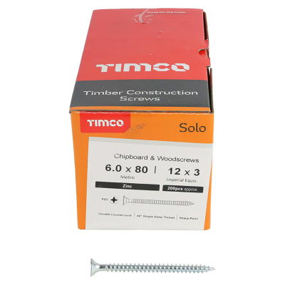 Solo Chippy Pozi Countersunk Wood Screws - 6.0 x 80mm - Zinc Plated - Pack of 200