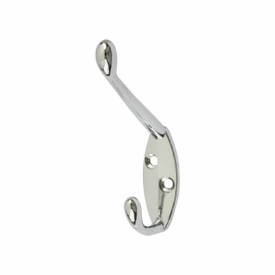 Diecast Single Hat & Coat Hook - 90 x 58mm - Polished Chrome - Pack of 10