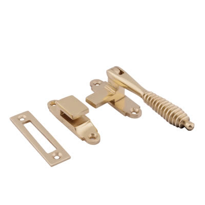 Cast Reeded Mortice & Hook Plate Casement Window Fastener - Reversible - Polished Brass