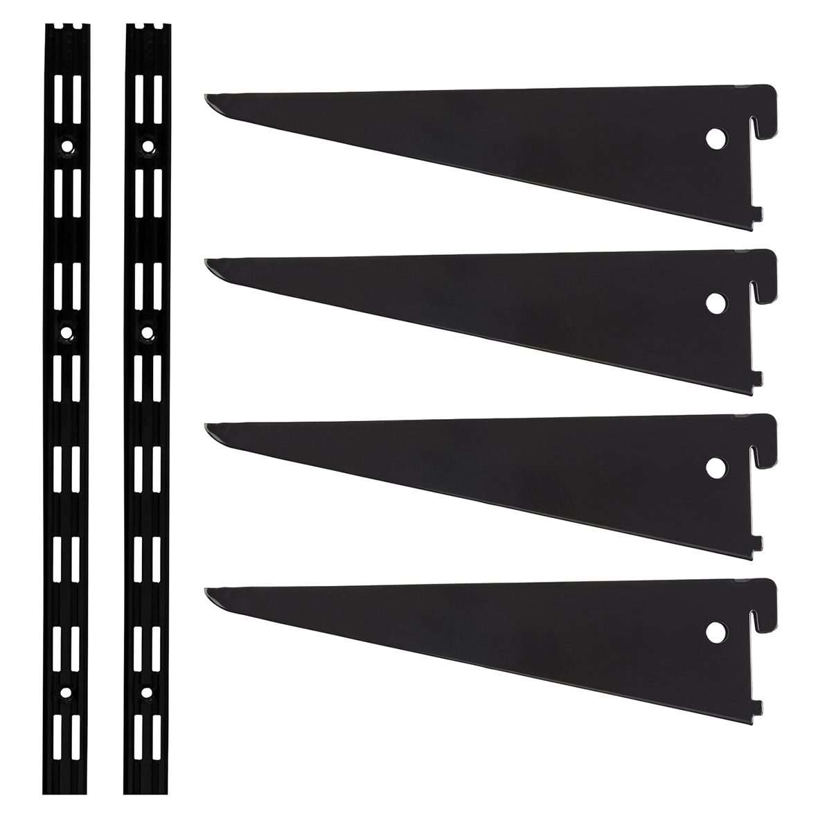 Twin Slot Shelving Kit - 2 x 1000mm Shelf Wall Uprights & 4 x 370mm Shelf Brackets - Black