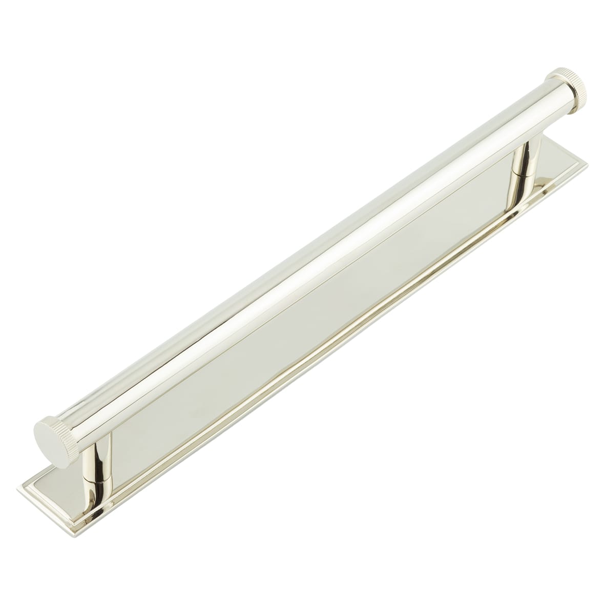 Thaxted 15mm Lines T-Bar Cabinet Pull Handle on Stepped Backplate - 224mm c/c - Pol Nickel