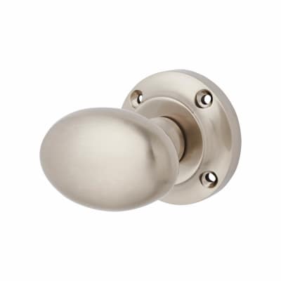 Satin Nickel Oval Mortice Door Knob - 57mm Rose Diameter
