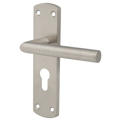 Satin Stainless Steel Mitred Euro Lock Door Handles - 172 x 44mm