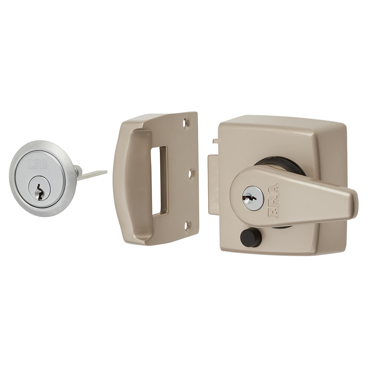 Double Locking Nightlatch - 40mm Backset - Satin Nickel Case/ Cylinder