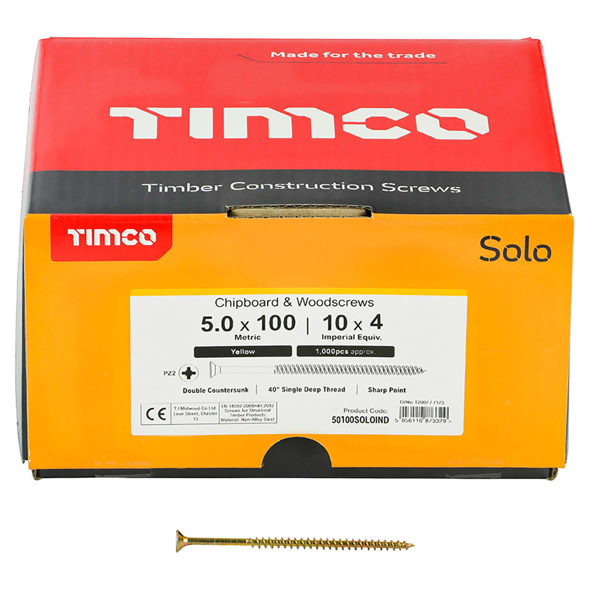 Solo Chippy Pozi Countersunk Wood Screws - 5.0 x 100mm - Yellow Zinc - Pack of 1000