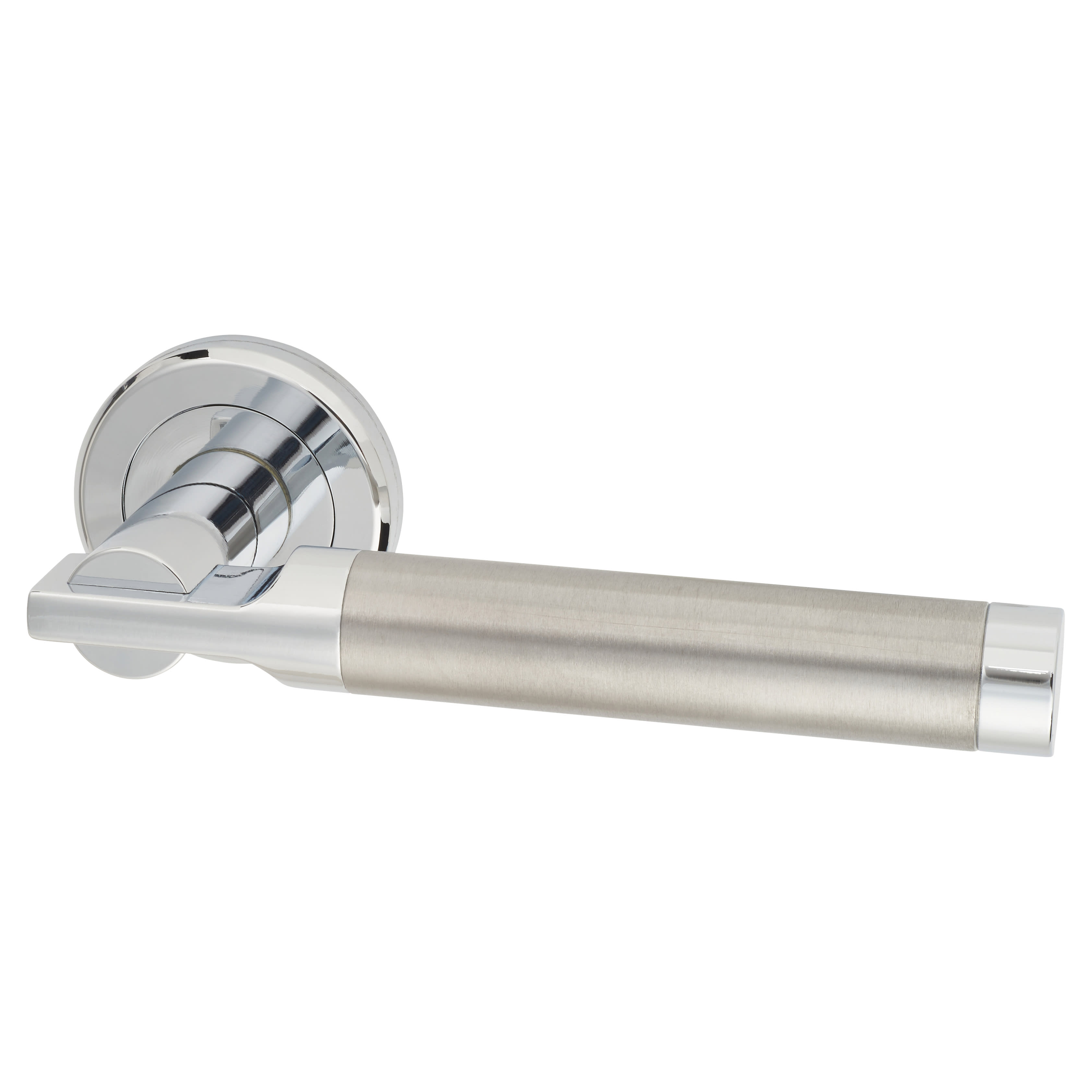 Brass Satin Chrome/Polished Chrome Door Handles on Round Rose - Azul Range