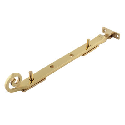 Cast Open Curl Casement Window Stay - 10"/250mm Length - Polished Brass