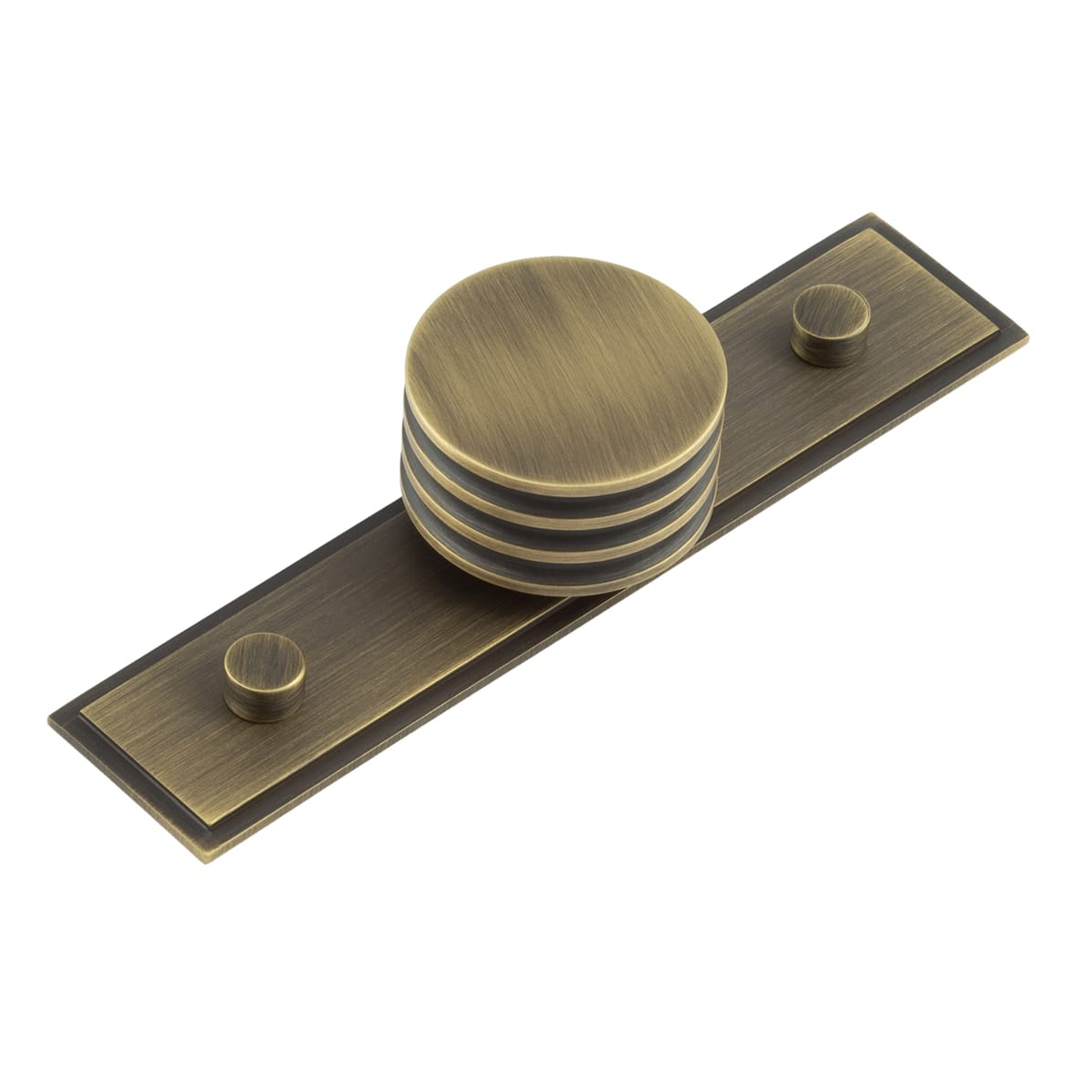 Sturt Grooved Round Cabinet Knob on Stepped Backplate - 40mm Diameter - Antique Brass