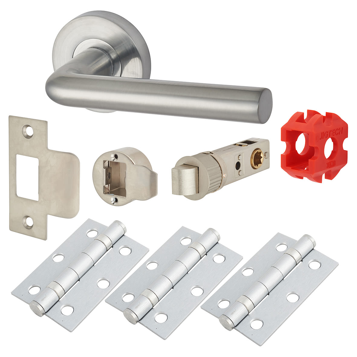 Satin Chrome Latch Door Handles on Rose Pack - Passage - Riva Range