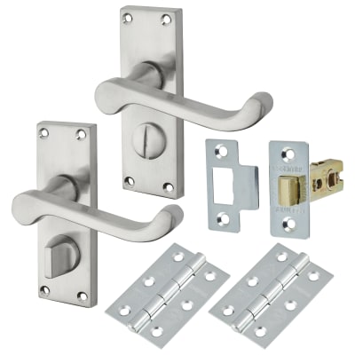 Satin Chrome Budget Scroll Privacy Door Handles Pack - Short Plate