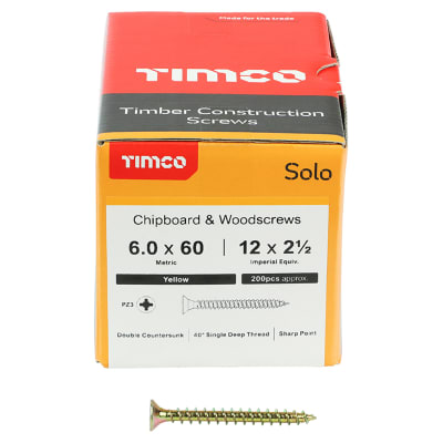 Solo Chippy Pozi Countersunk Wood Screws - 6.0 x 60mm - Yellow Zinc - Pack of 200