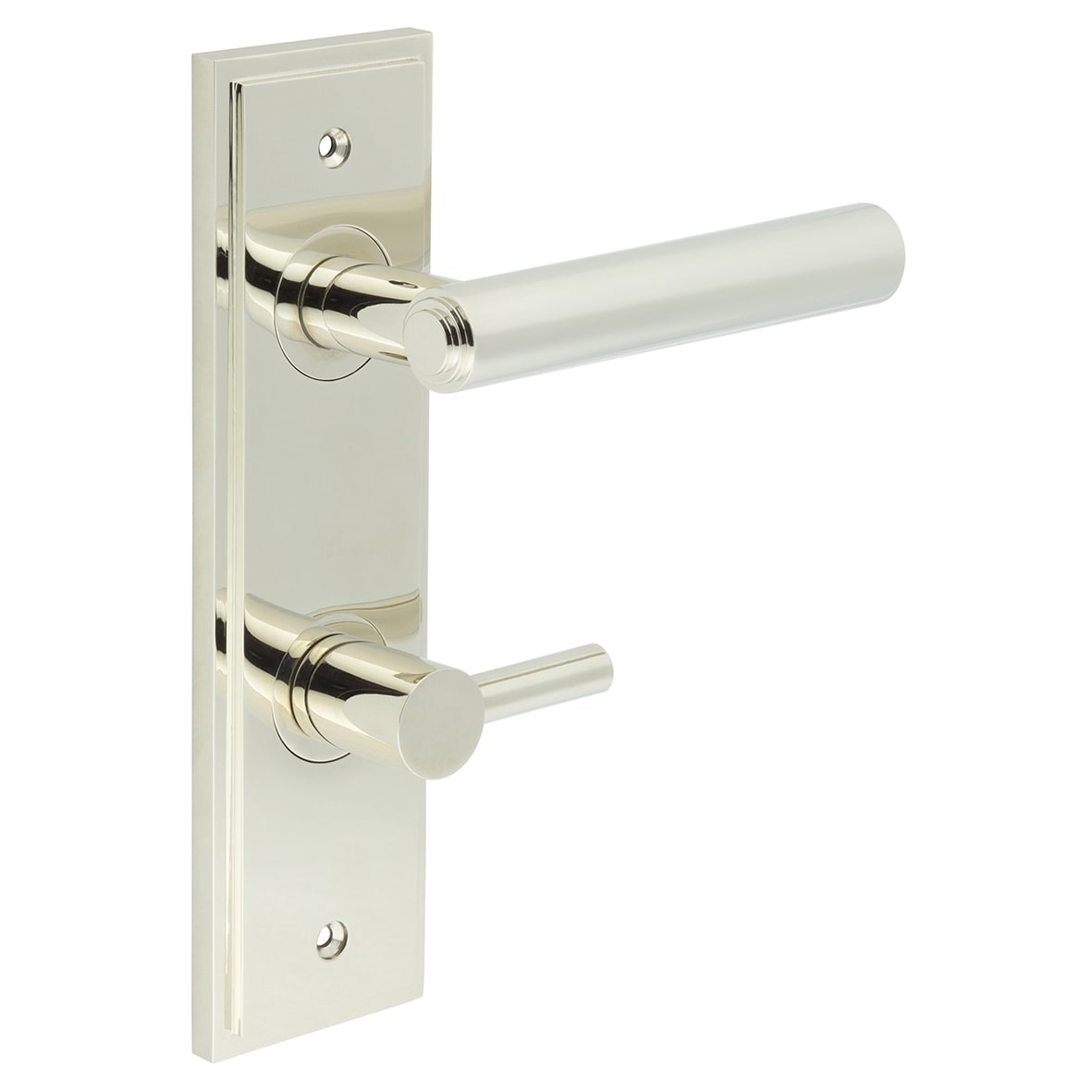 Polished Nickel Fire Rated DIN Bathroom Door Handles - Richmond - Inner 3 - 200 x 55mm