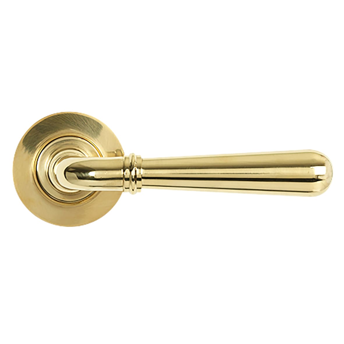 Polished Brass Door Handles on Round Rose - Newbury Range