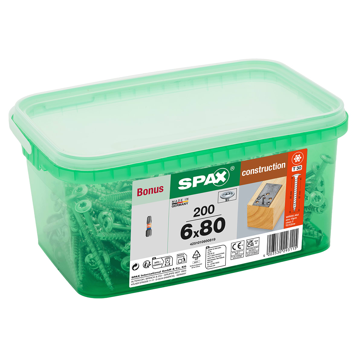 T-Star Plus Torx Washer Head Wood Screws - 6.0 x 80mm - WIROX Zinc Plated - Pack of 200