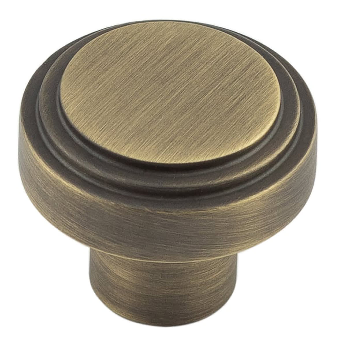 Cropley Stepped Round Cabinet Knob - 30mm Diameter - Antique Brass