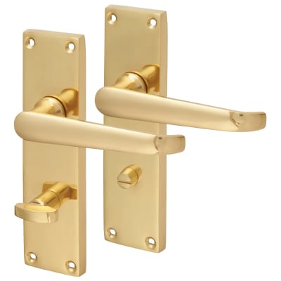 Polished Brass Victorian Straight Bathroom Door Handles - 155 x 42mm
