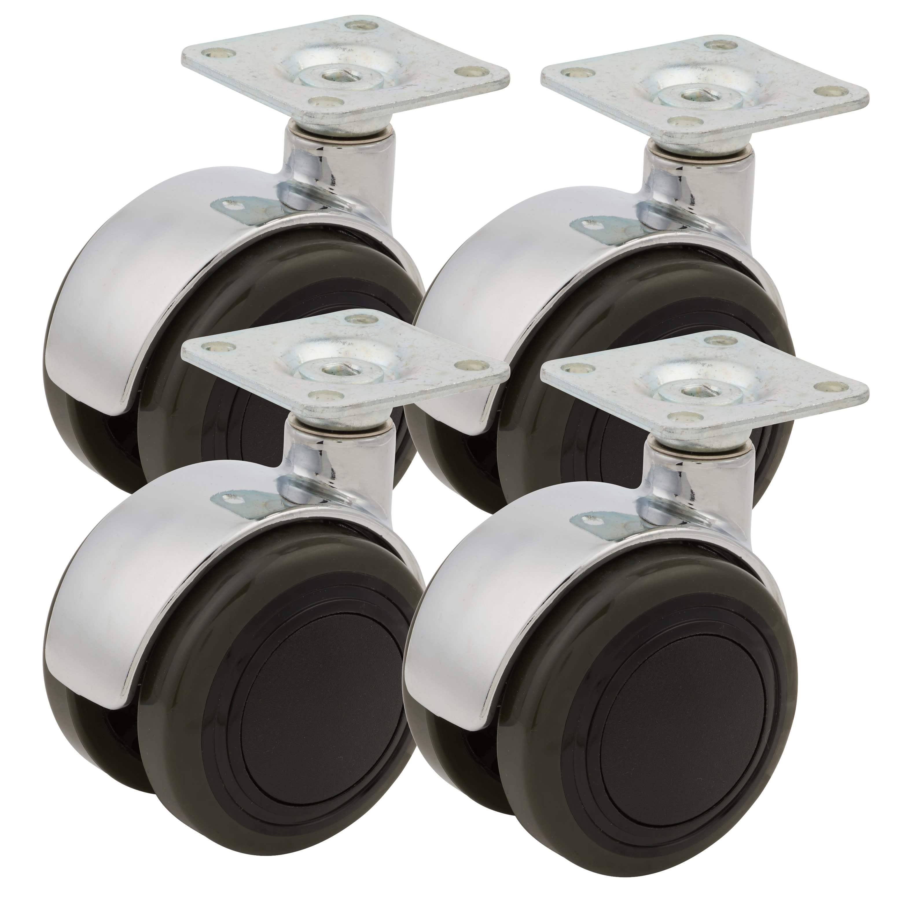 Twin Wheel Furniture Castor - Swivel - 80kg Max Weight - 50mm Diameter - Black - Pack of 4