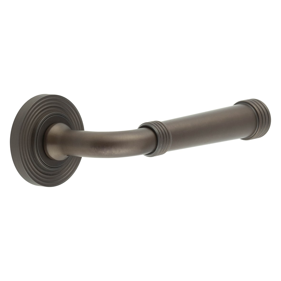 Dark Bronze Fire Rated Door Handles on Round Reeded Rose - Highgate Range