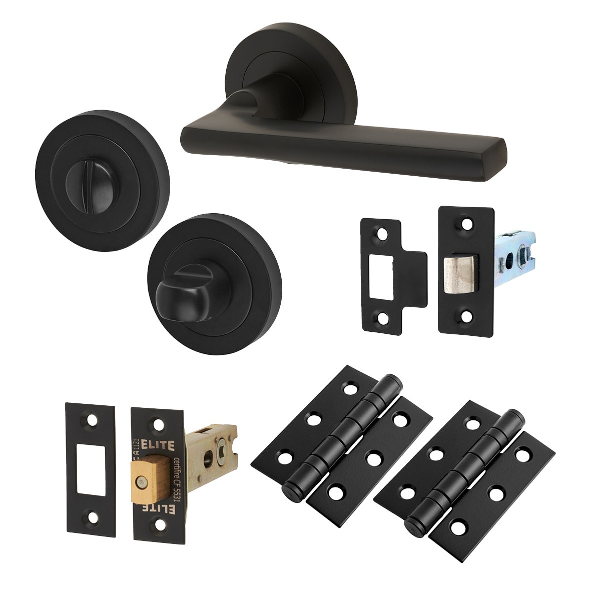 Matt Black Bathroom Deadbolt Lock Door Handles on Rose Pack - Lexi Range
