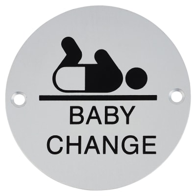 Baby Change Door Sign - 75mm Diameter - Satin Aluminium