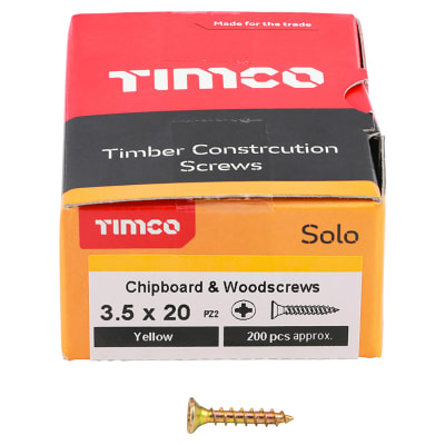 Solo Chippy Pozi Countersunk Wood Screws - 3.5 x 20mm - Yellow Zinc - Pack of 200