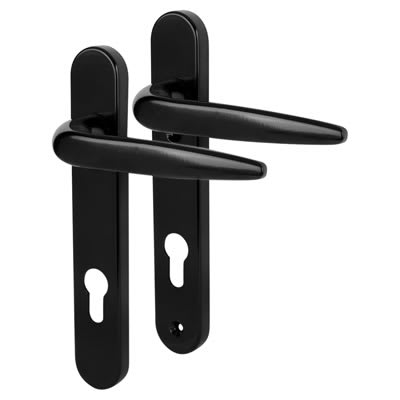 Black uPVC Multipoint Door Handles - Short Plate - 92mm c/c - Sparta Range