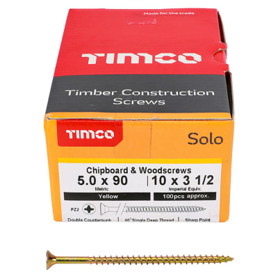 Solo Chippy Pozi Countersunk Wood Screws - 5.0 x 90mm - Yellow Zinc - Pack of 100